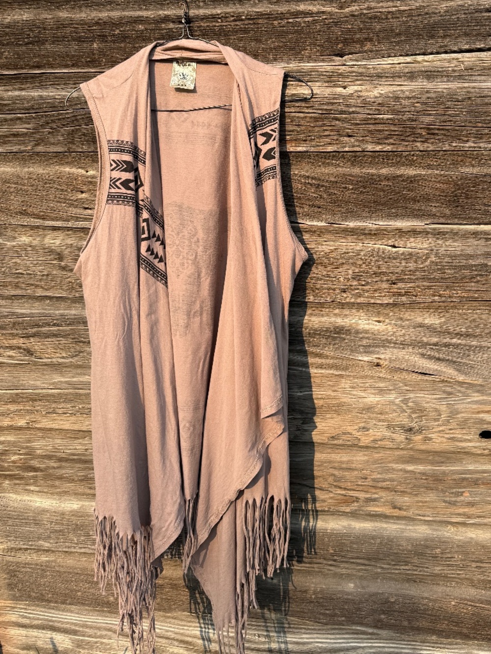 Vocal Western Bull Skull Long Open Fringed Boho Vest Size 1XL
